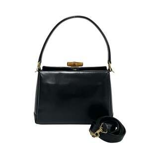 GUCCI Authentic Vintage Black Leather Bamboo Shoulder Bag